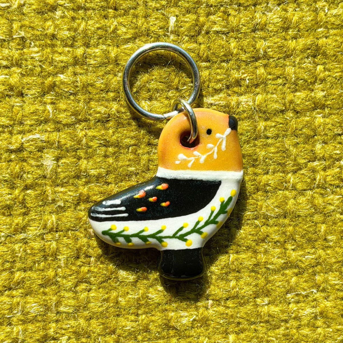 Ceramic Folk Bird Stitch Marker  3/4" x 7/8"