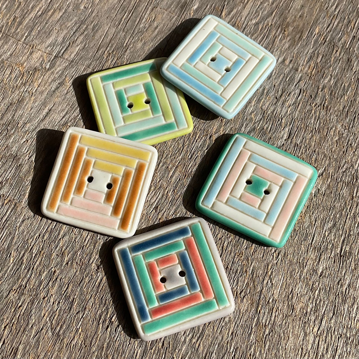 Porcelain Log Cabin Quilt Button 1”