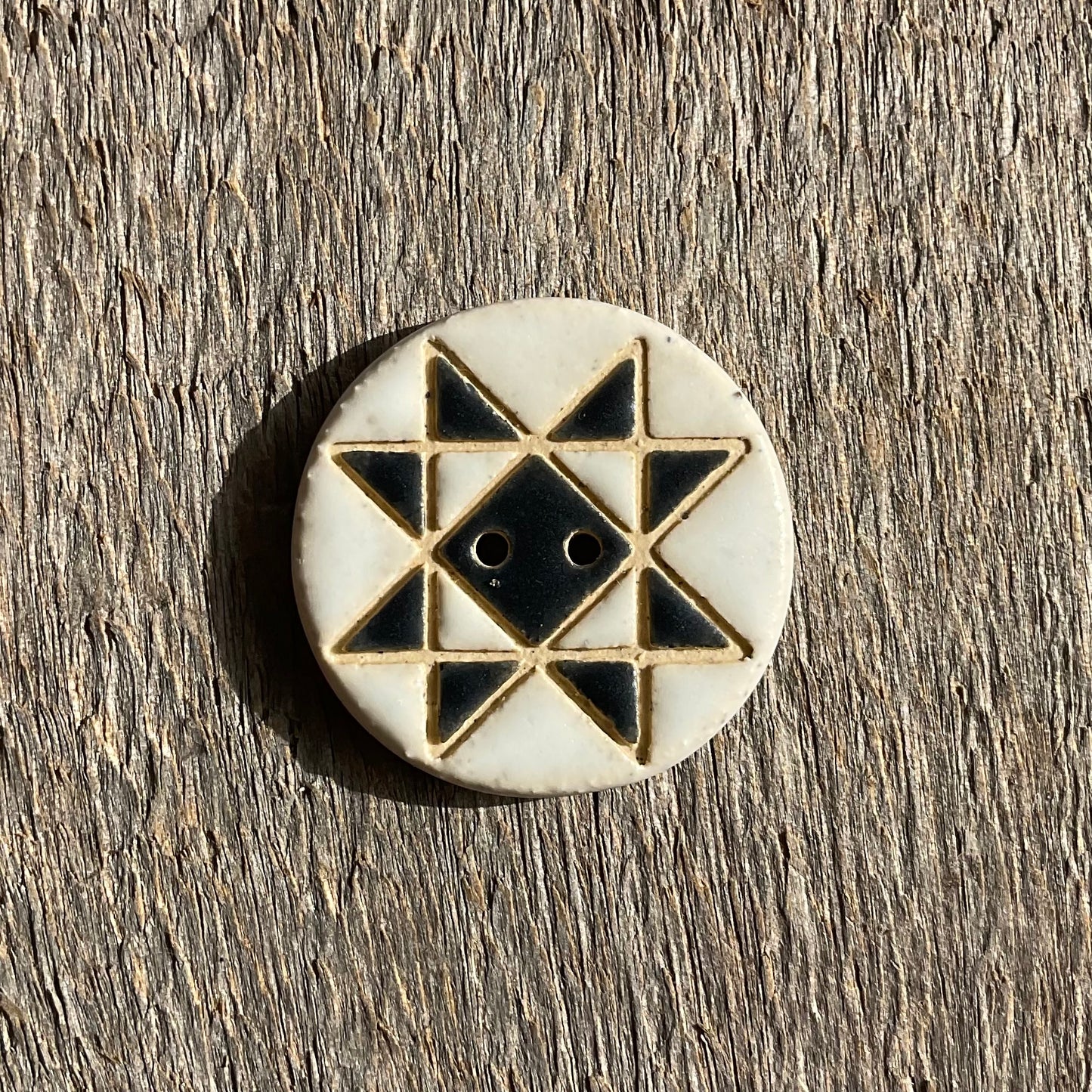 Ohio Star Quilt Block Stoneware Button  ‘Solid Mattes’  1-1/16”
