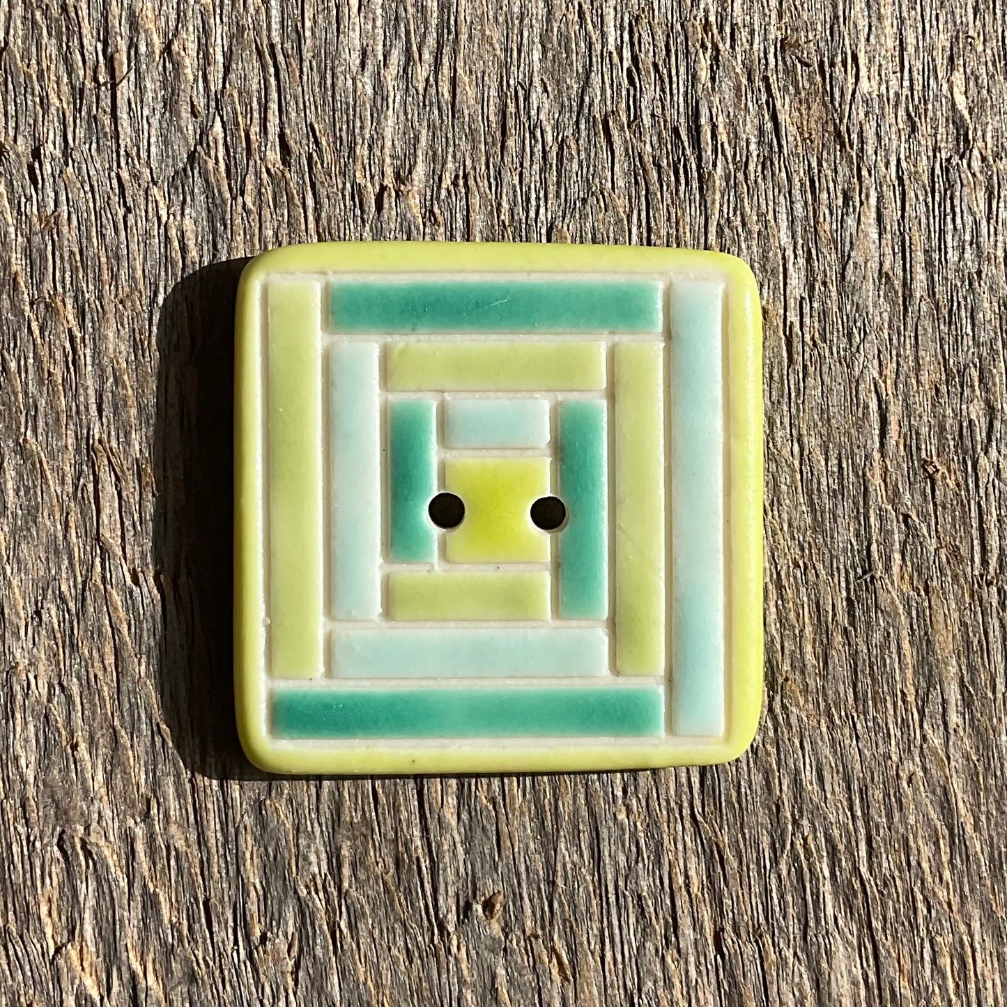 Porcelain Log Cabin Quilt Button 1”