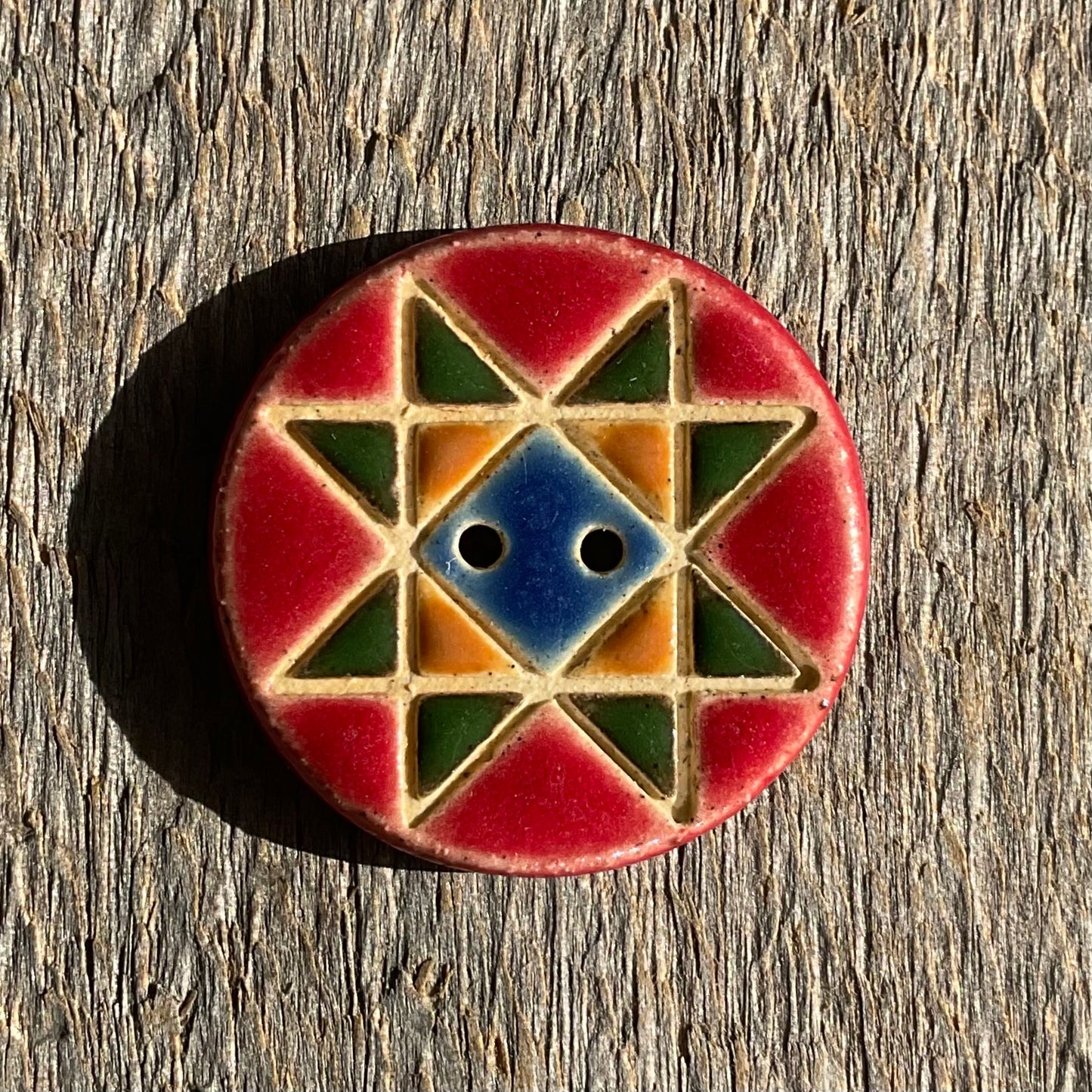 Ohio Star Quilt Block Stoneware Button 1-1/16"