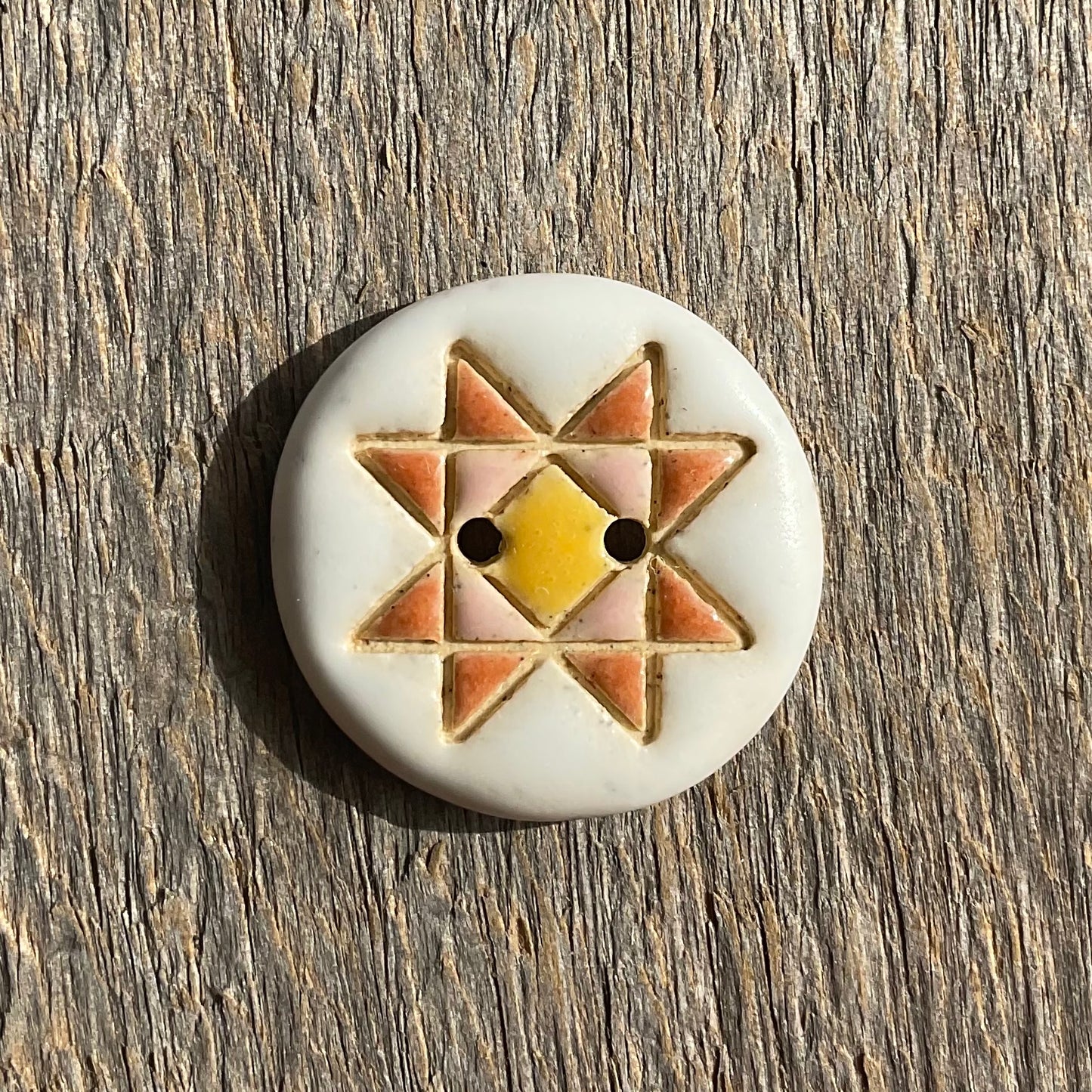 Ohio Star Quilt Block Stoneware Button 7/8"