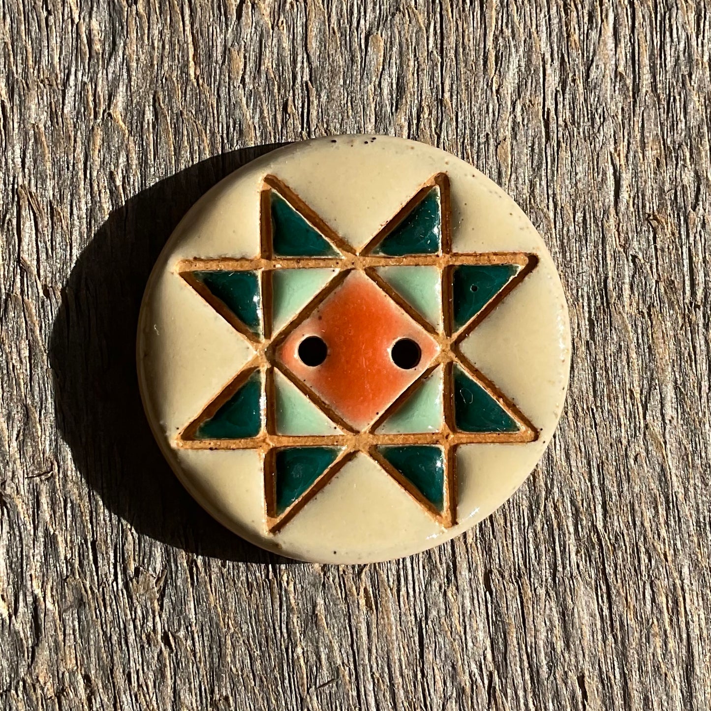 Ohio Star Quilt Block Stoneware Button 1-1/16"