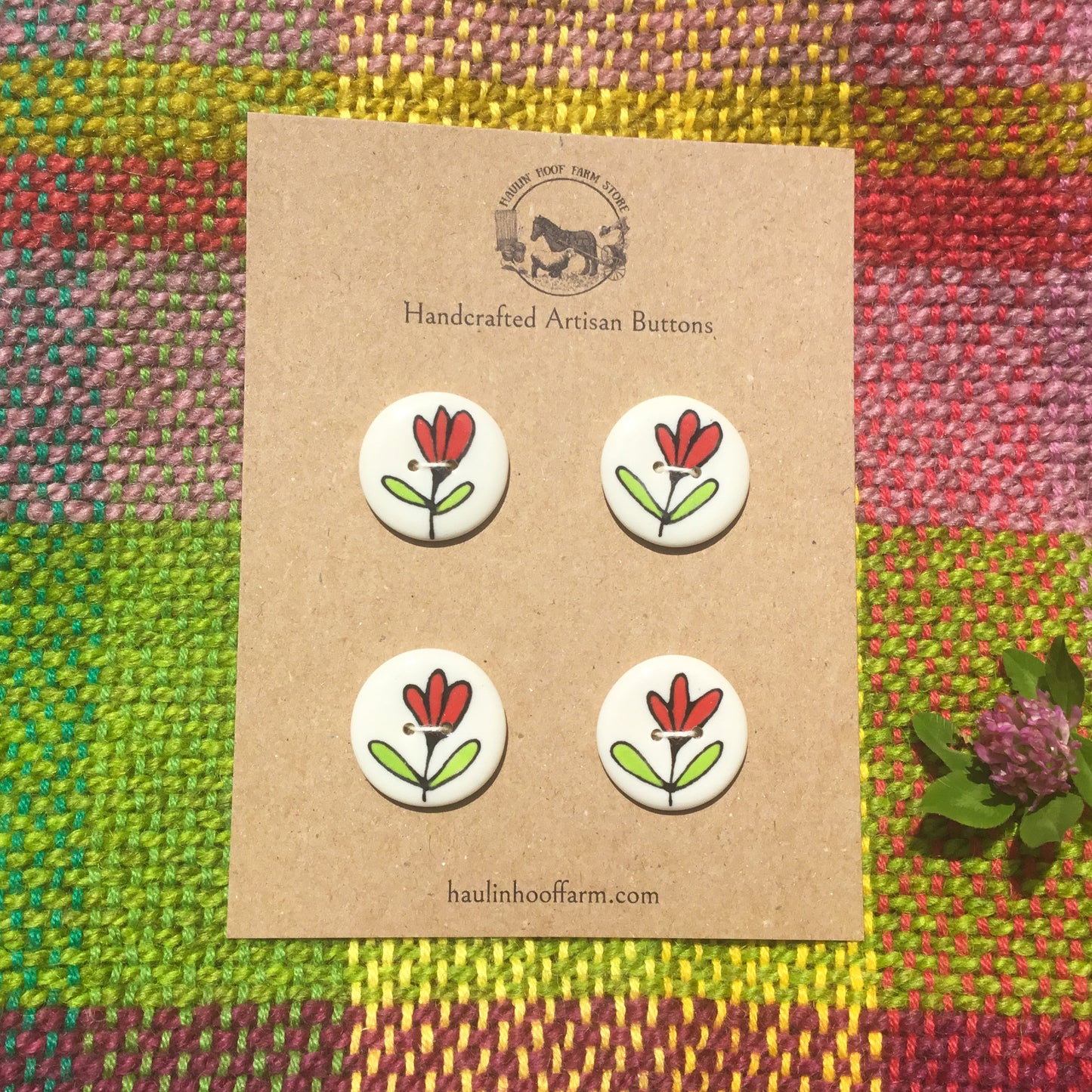 Red Buds Porcelain Button Set - 1”