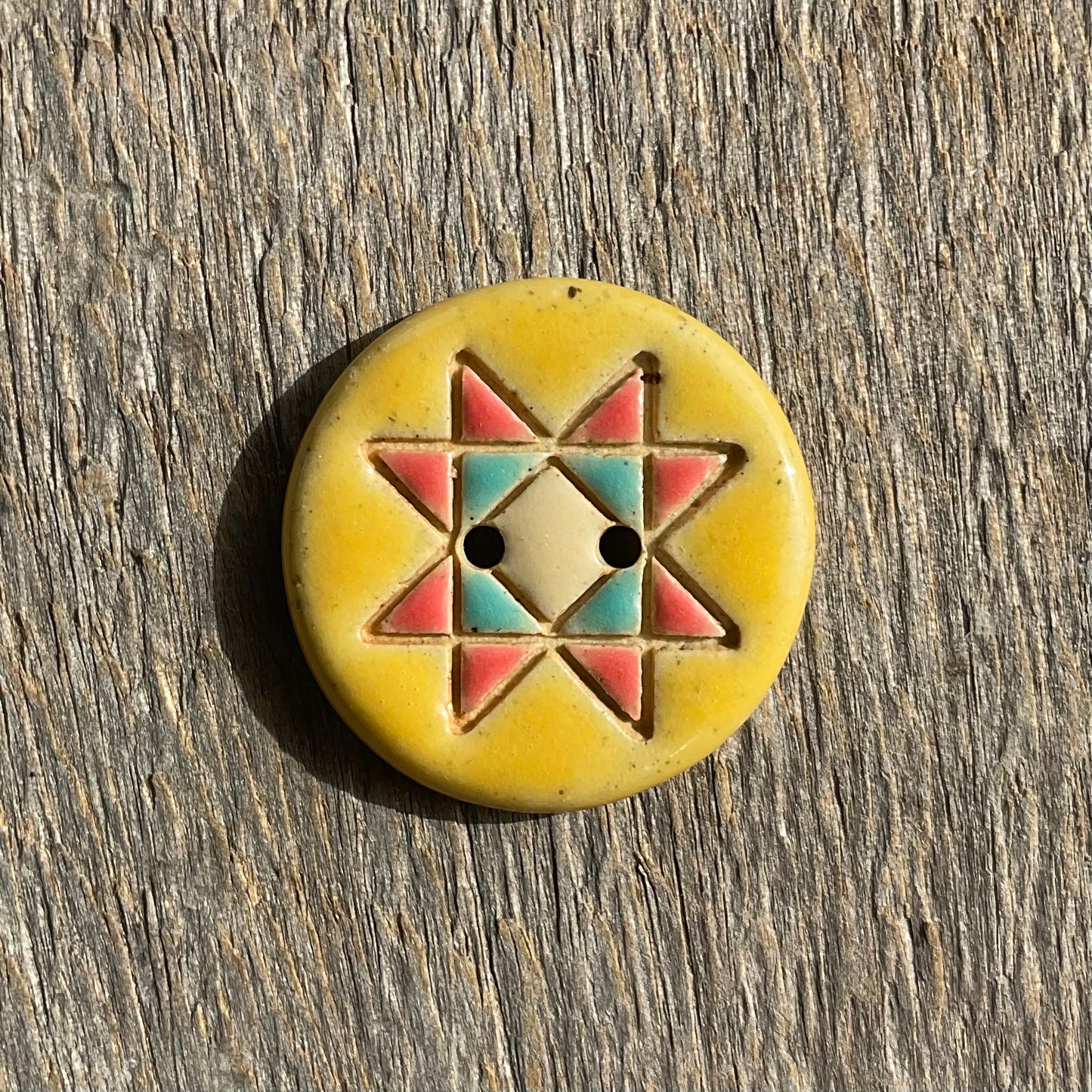 Ohio Star Quilt Block Stoneware Button 7/8"