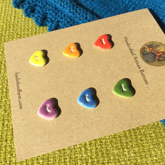 Rainbow Heart Porcelain Button 6-Pack
