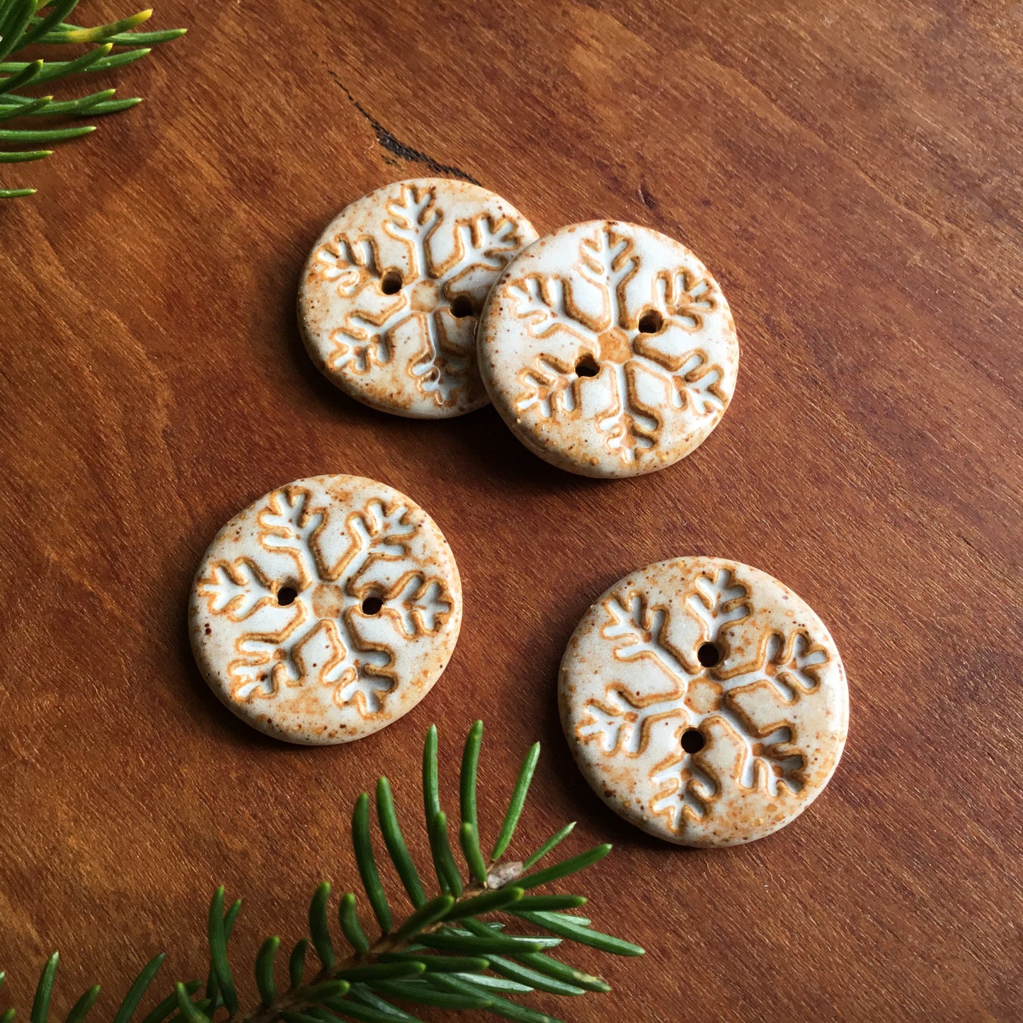 Stoneware Snowflake Button  15/16"