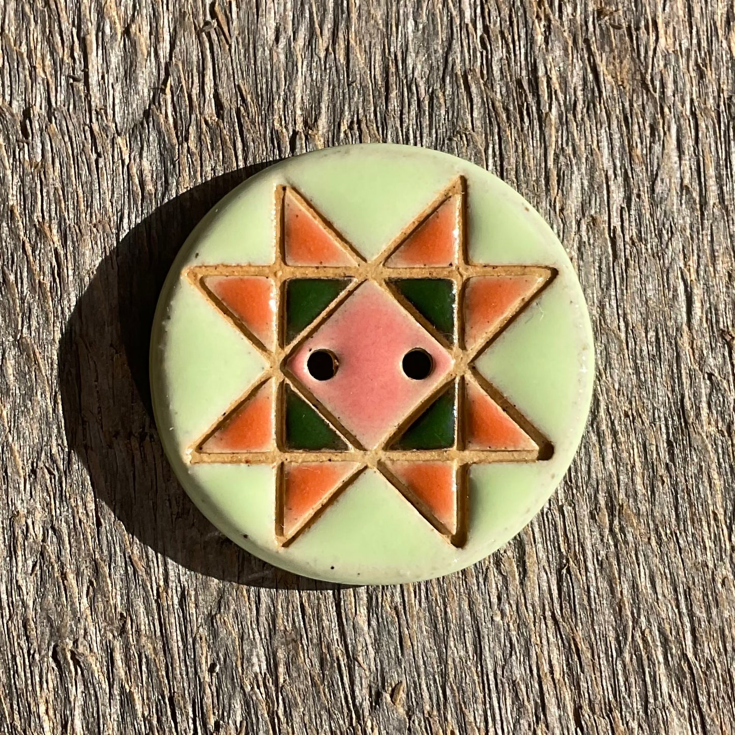 Ohio Star Quilt Block Stoneware Button 1-1/16"