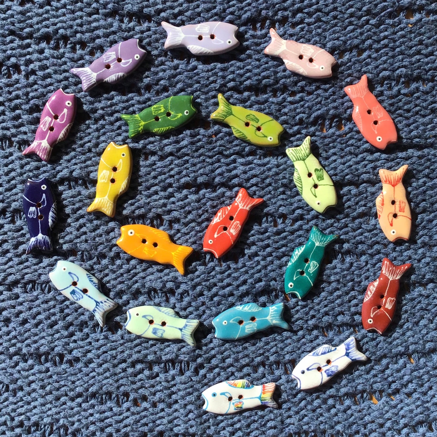 Colorful Fish Ceramic Buttons  1/2" x 1-1/4"