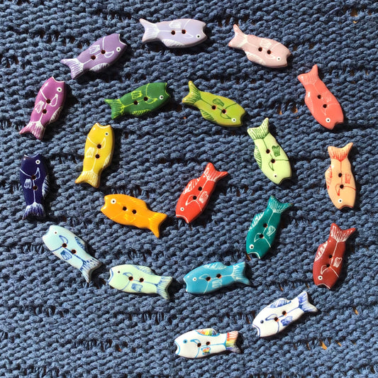 NEW COLORS! Colorful Fish Ceramic Buttons  1/2" x 1-1/4"