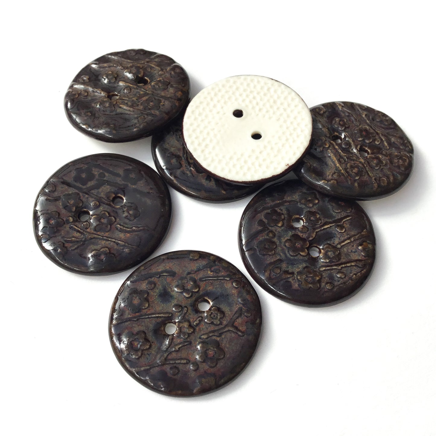 'Iron Stone' Plum Blossom Porcelain Button  1"