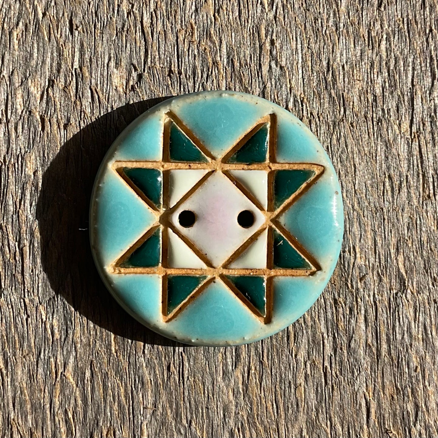Ohio Star Quilt Block Stoneware Button 1-1/16"