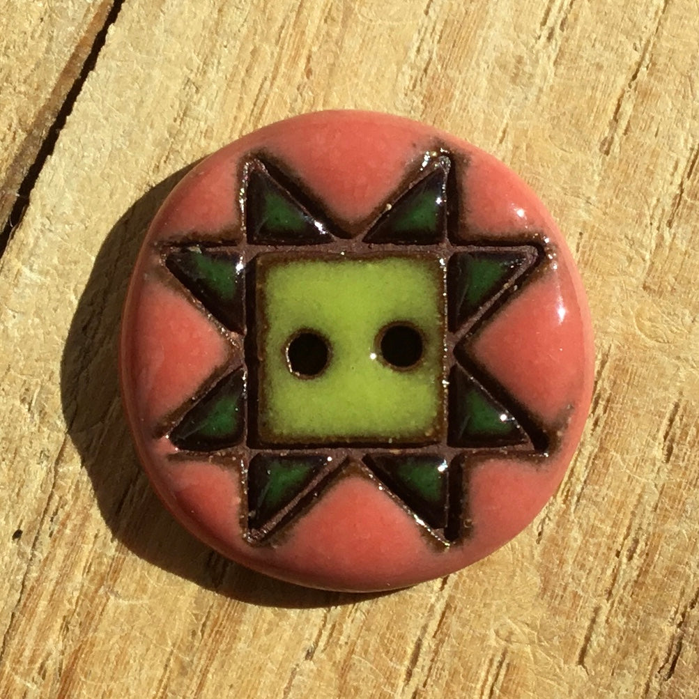 Sawtooth Quilt - Red Stoneware Button - two sizes