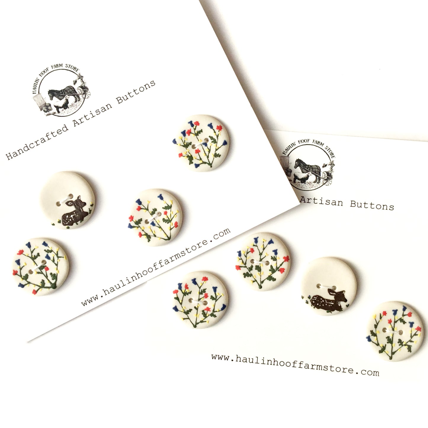 ‘Fawn in the Flowers’ Designer Porcelain Buttons  1"  4-Pack