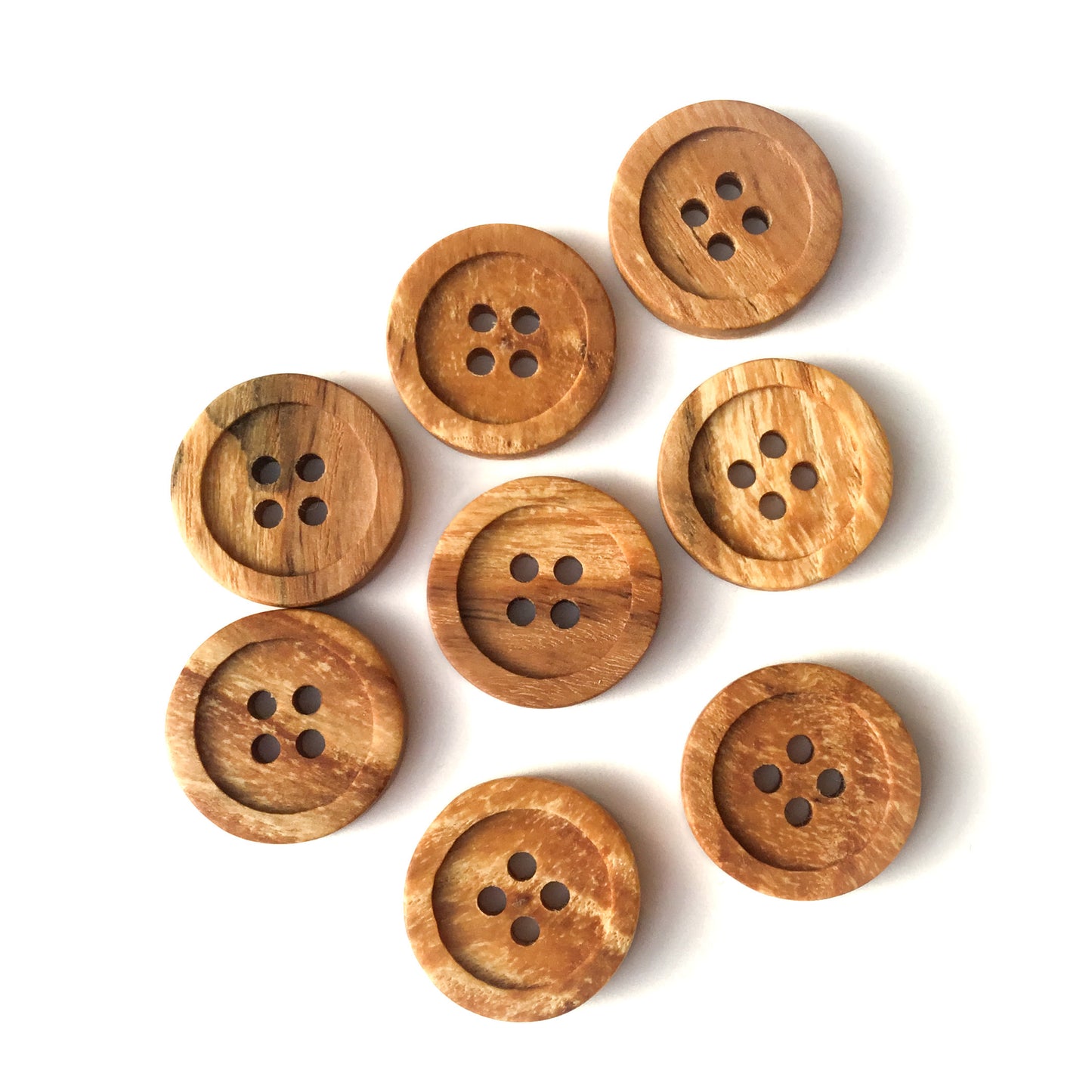 Four Hole Inset Button - ‘Marbled’ Ash Wood  1" - 8-pack