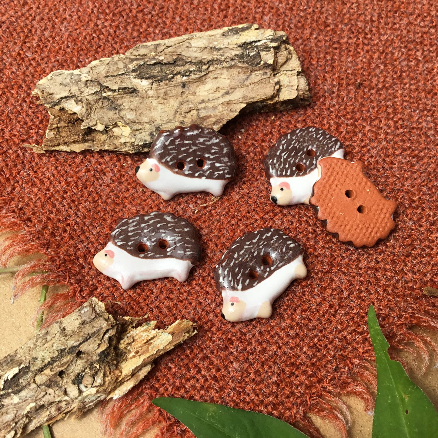 Happy Hedgehog Earthenware Button 9/16” x 7/8”