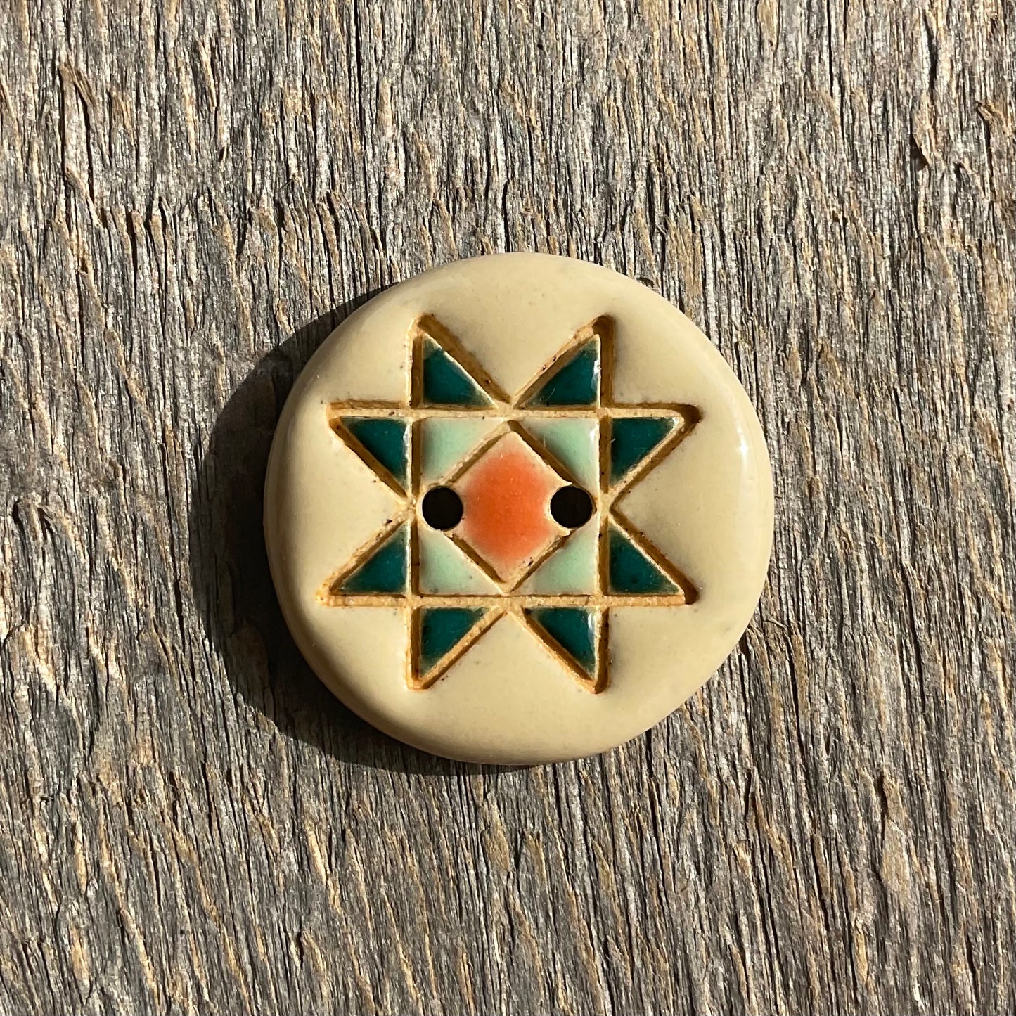 Ohio Star Quilt Block Stoneware Button 7/8"