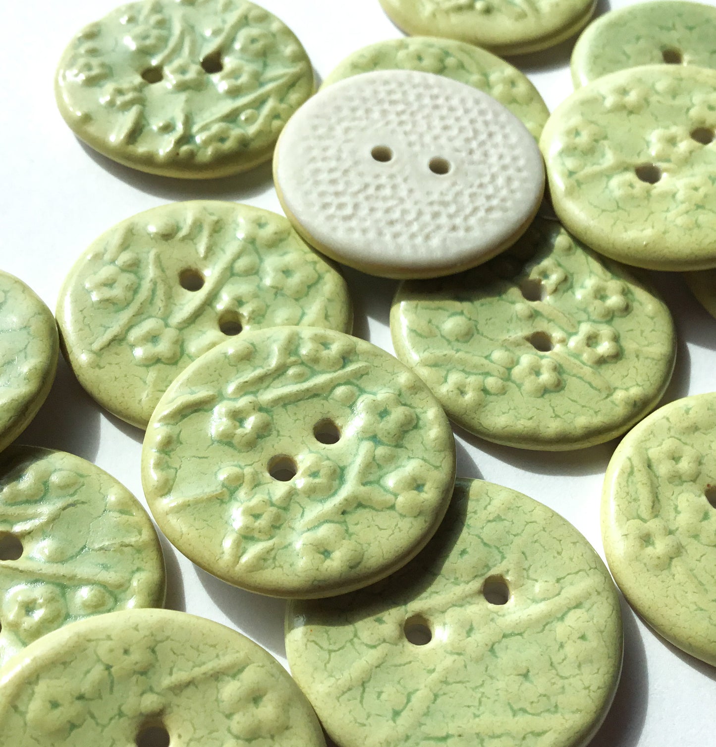 'Frosted Melon' Plum Blossom Porcelain Button  1"