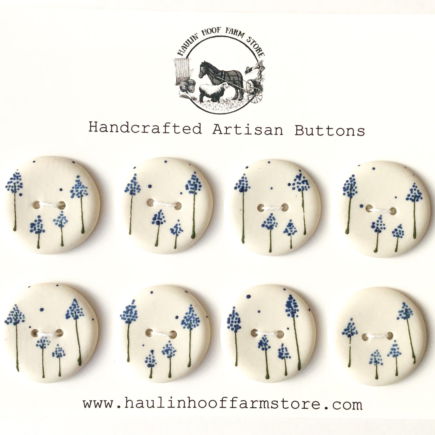 ‘Elsie Blue’ Designer Porcelain Buttons  1"  8-Pack