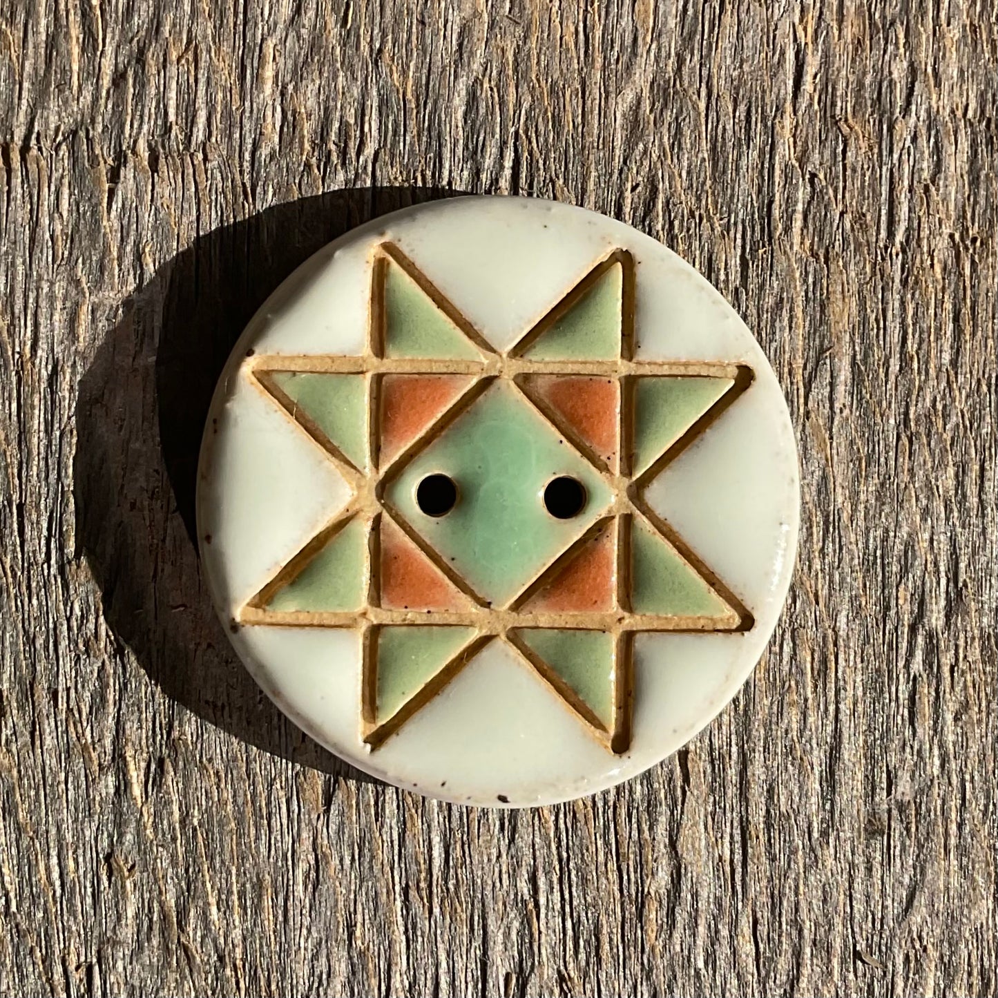 Ohio Star Quilt Block Stoneware Button 1-1/16"