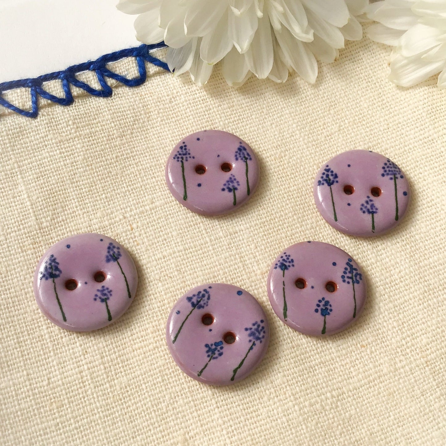 'Elsie Blue' Purple Ceramic Button  3/4"