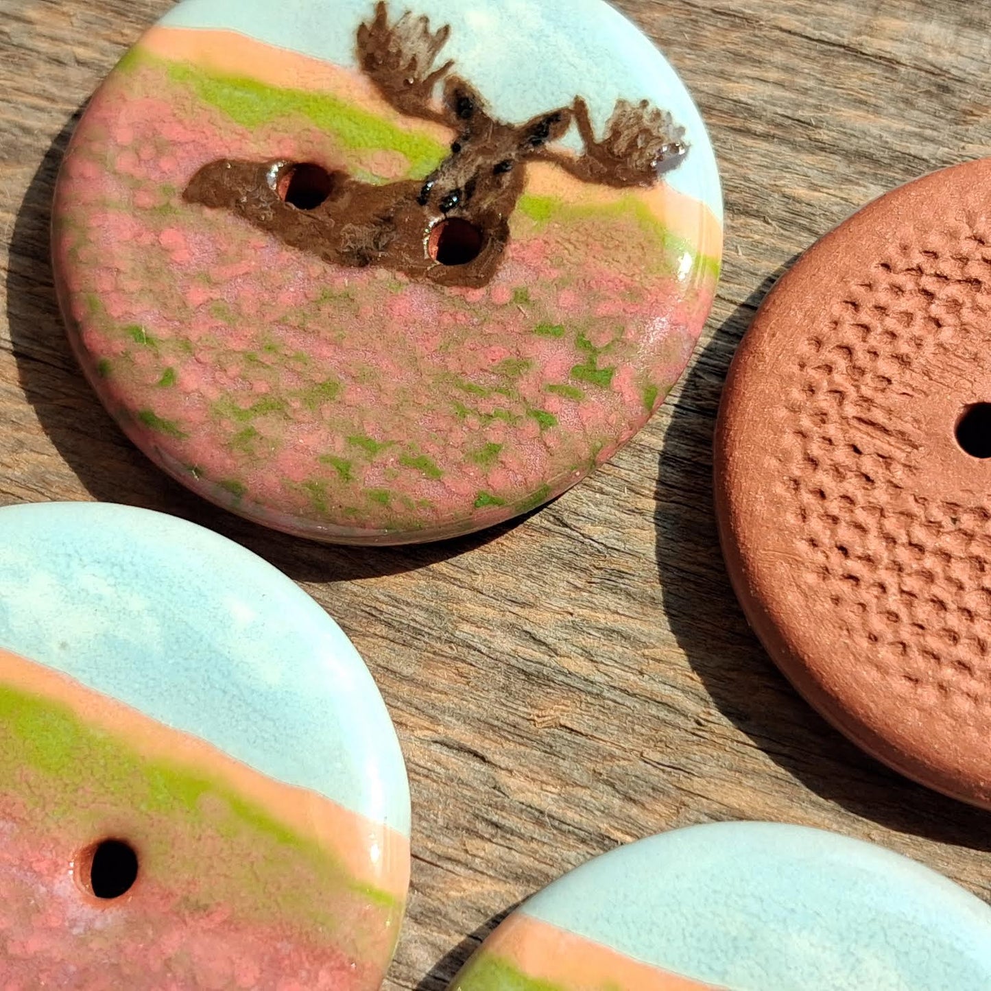 ‘Moose in the Fireweed’ 1-1/16” one-of-a-kind 4-pack