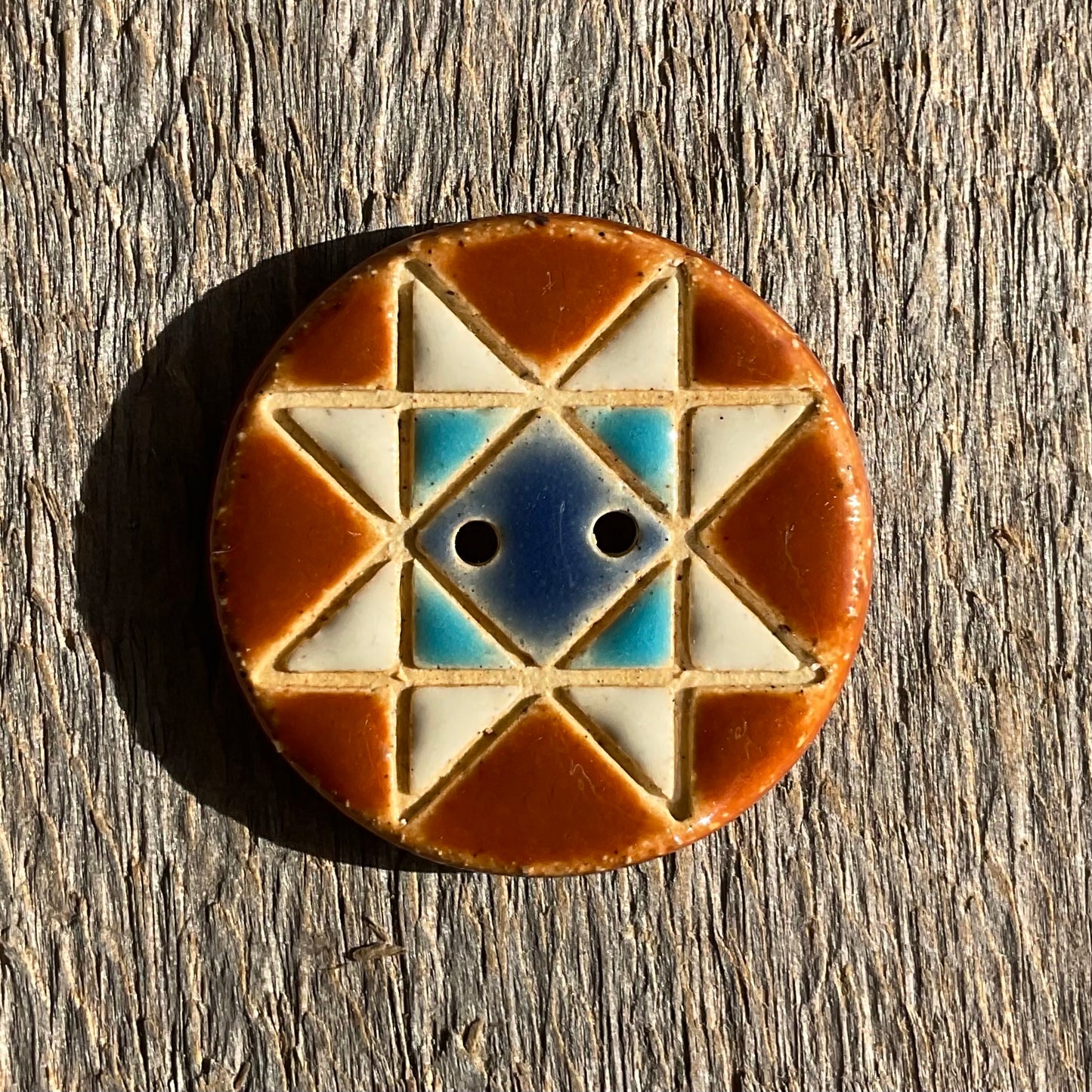 Ohio Star Quilt Block Stoneware Button 1-1/16"