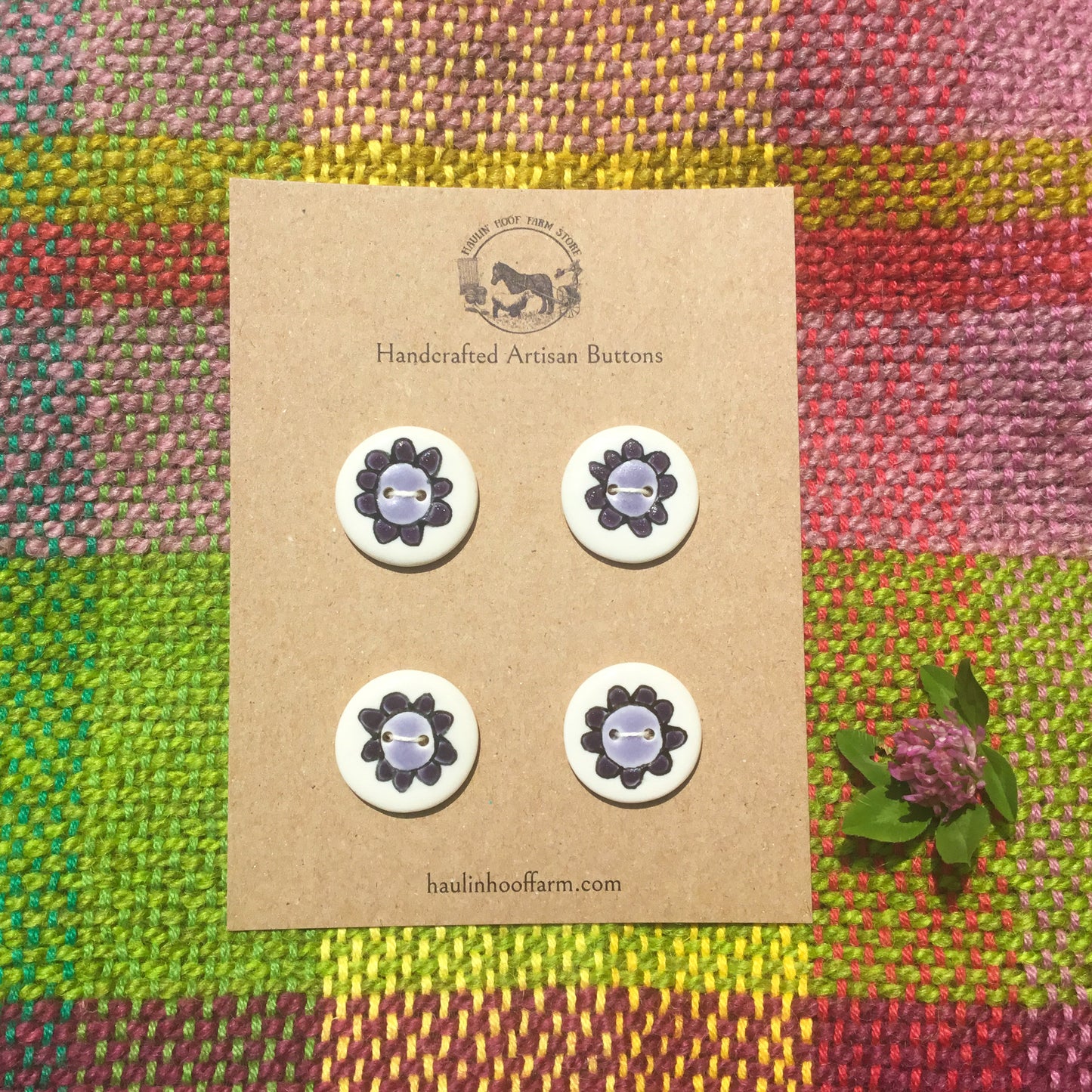 Big Bloom Flower Porcelain Button Set - Purples - 1”