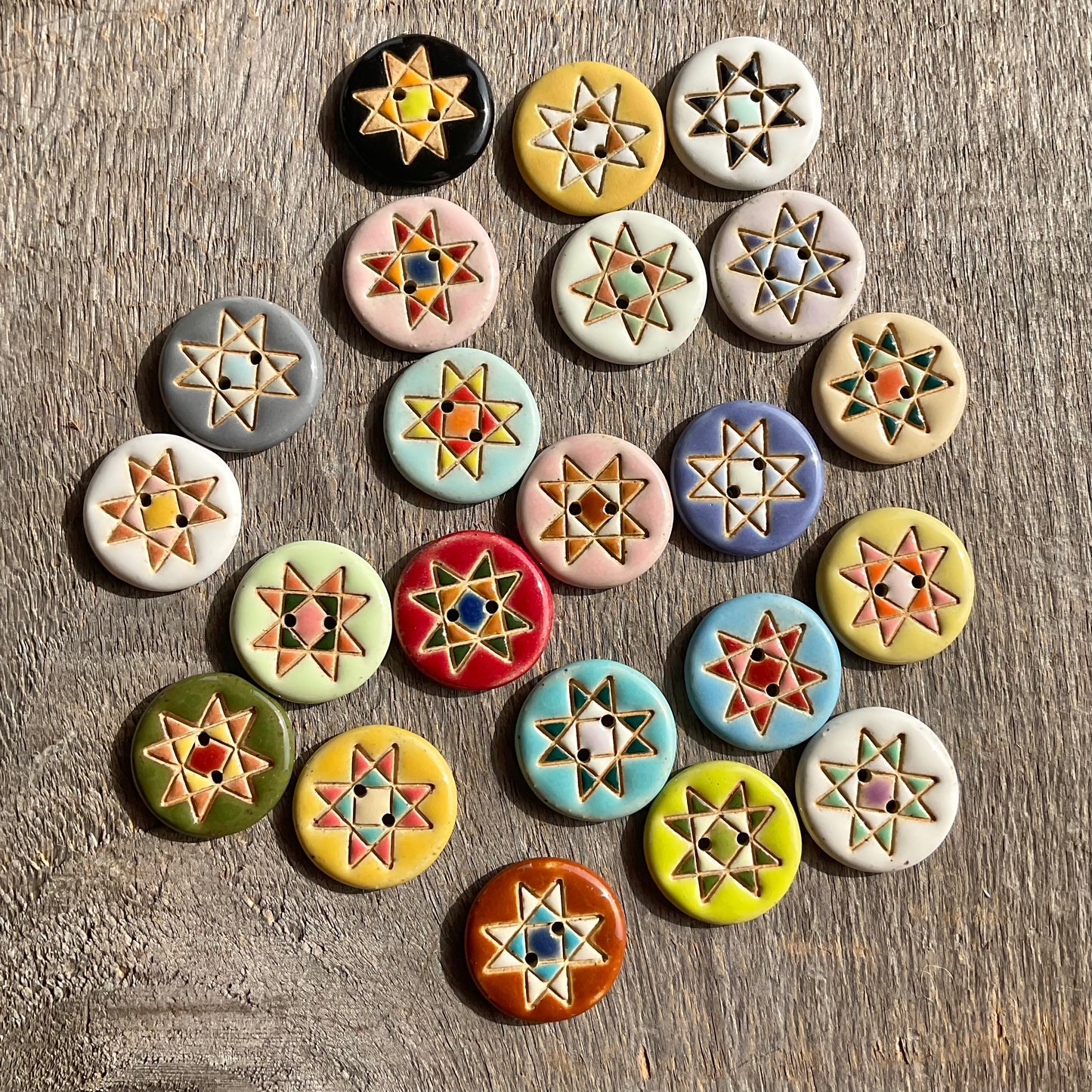 Ohio Star Quilt Block Stoneware Button 7/8"