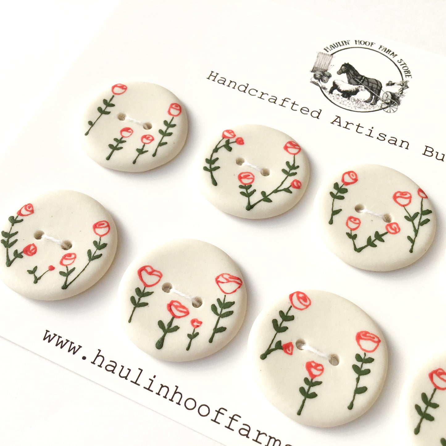 ‘Rose Garden’ Designer Porcelain Buttons  1"  8-Pack