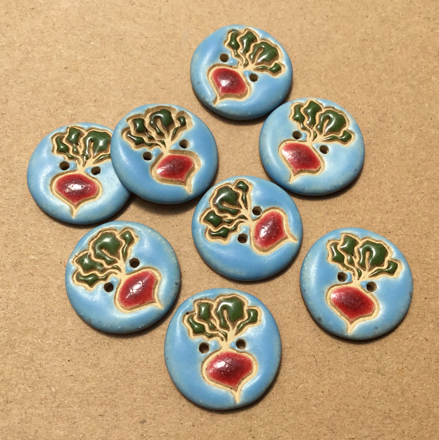 Matte Blue Garden Beet Stoneware Button  7/8”