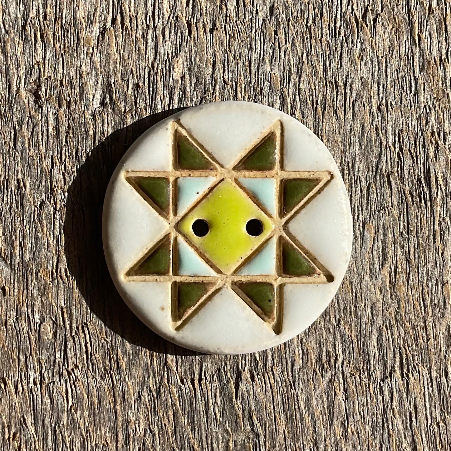 Ohio Star Quilt Block Stoneware Button 1-1/16"
