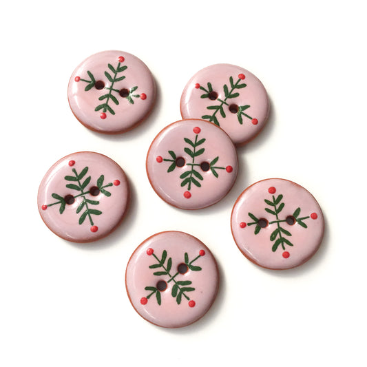 Pink ‘Bud & Vine’ Buttons  7/8" 6-pack