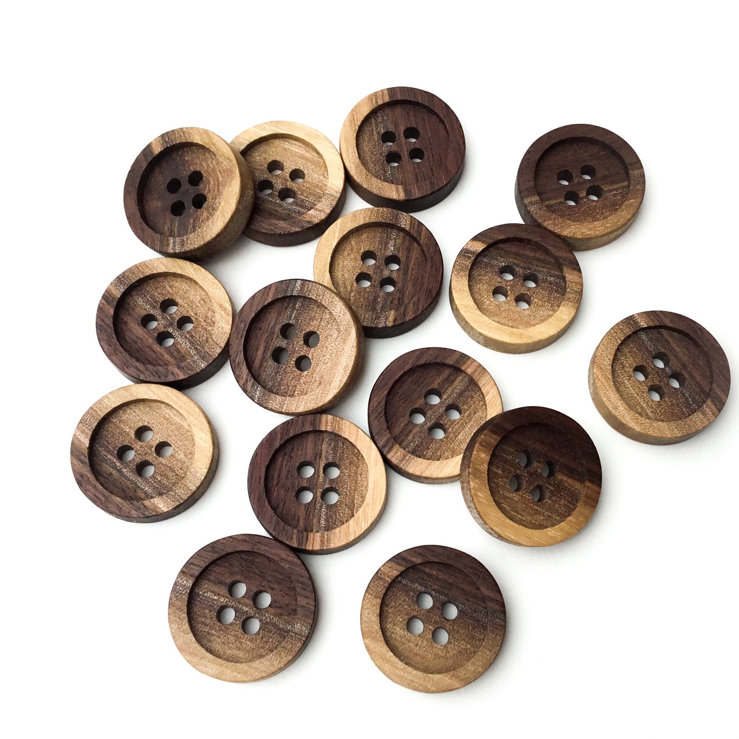 Four Hole Inset Button - Two-toned Black Walnut Wood  - 4 sizes