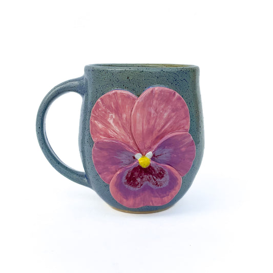 Pansy Hand Sculpted Stoneware Mug 16 oz