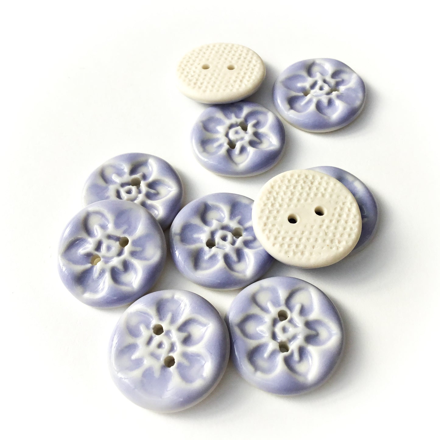 Lavender Stamped Flower - Porcelain Button 13/16”