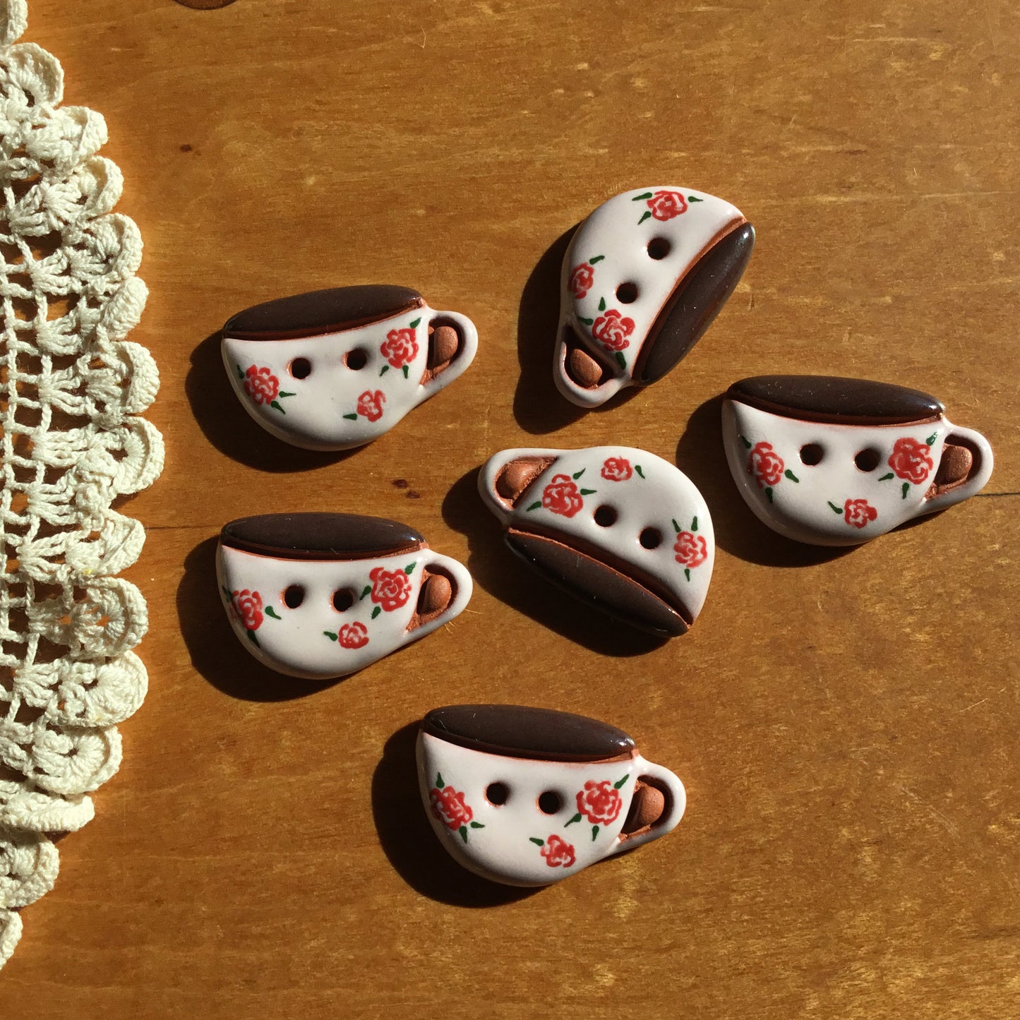 Antique Rose Earthenware Mug Button 3/4” x 1-1/8”