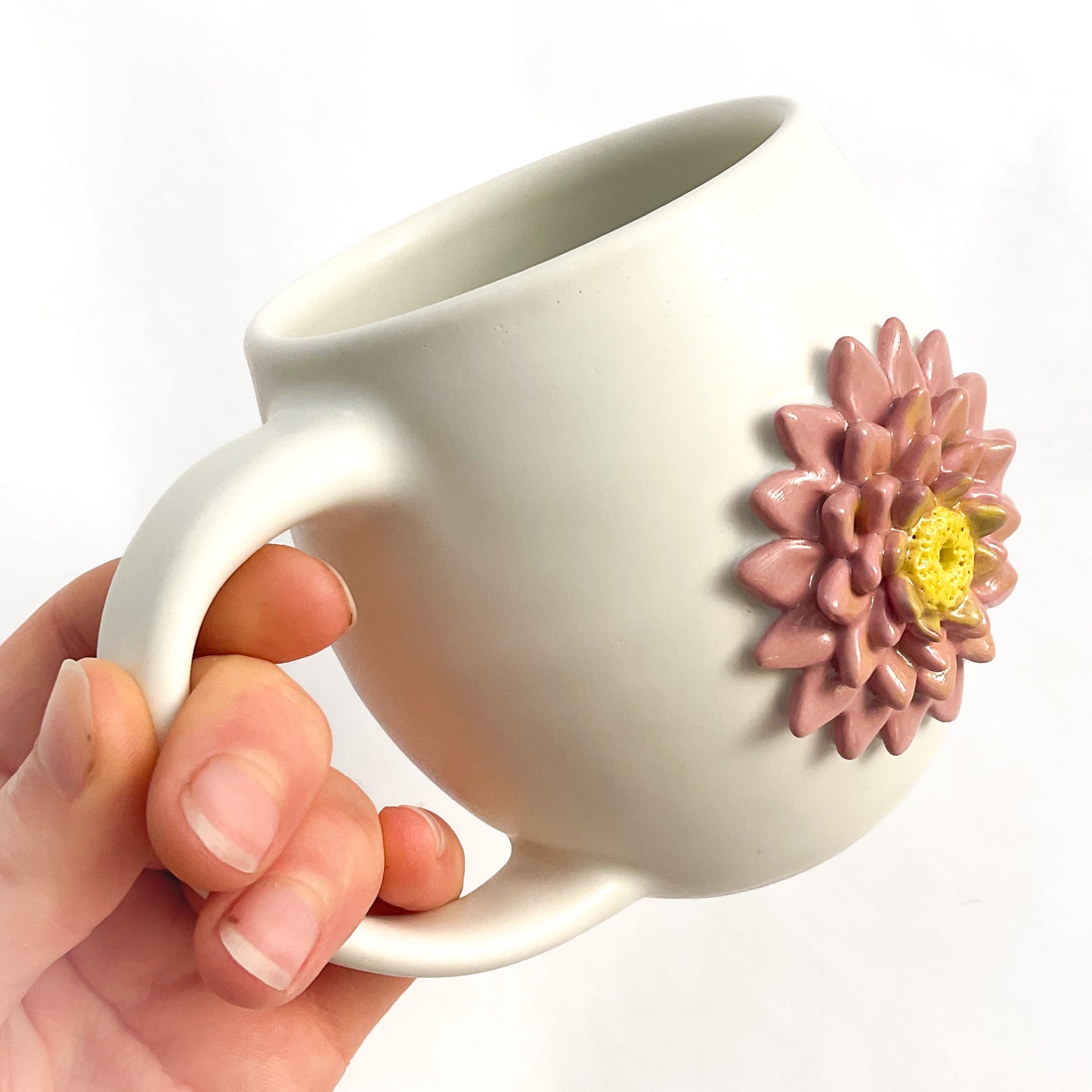 Dahlia Hand Sculpted Porcelain Mug   12 oz