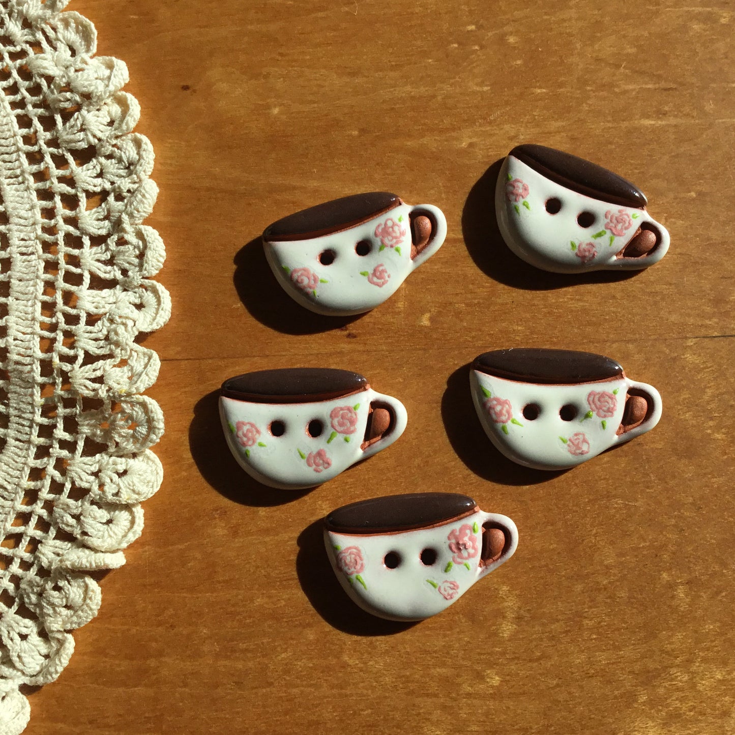 Antique Rose Earthenware Mug Button 3/4” x 1-1/8”