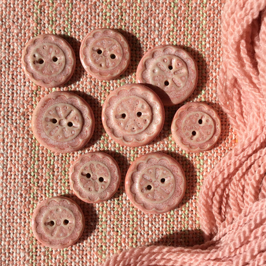 Scalloped Flowers Porcelain Button  ‘Rose Quartz’