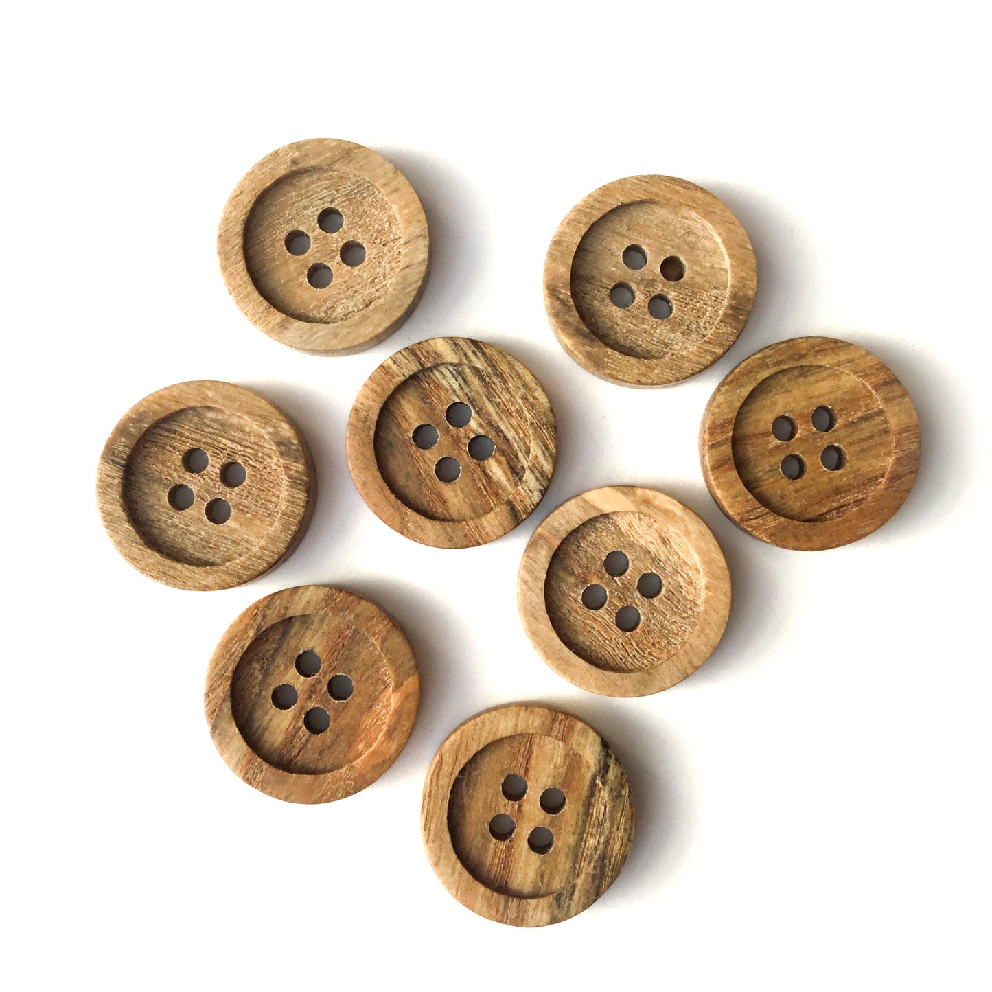 Four Hole Inset Button - Spalted Dark Gray Ash Wood  1" - 8-pack