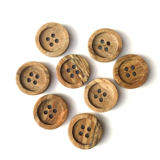 Four Hole Inset Button - Spalted Dark Gray Ash Wood  1" - 8-pack