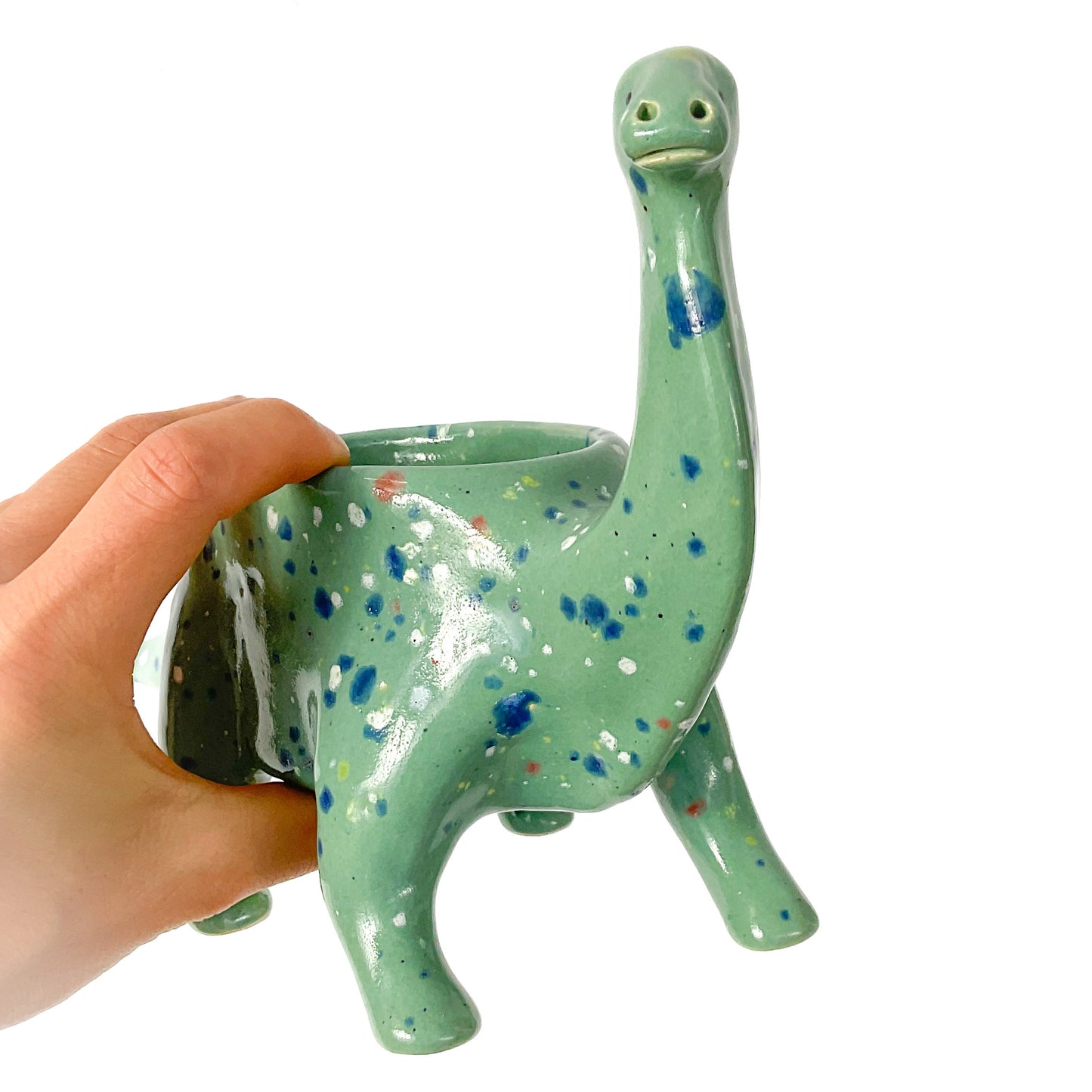 Blue Green Brontosaurus Dinosaur Planter