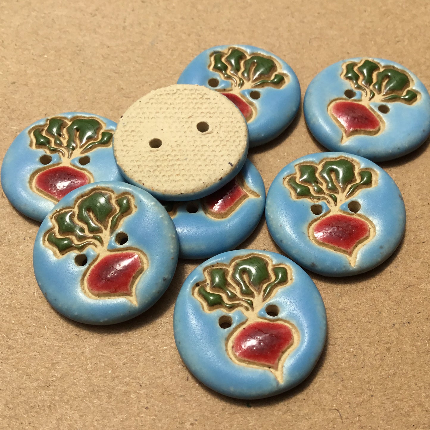 Matte Blue Garden Beet Stoneware Button  7/8”