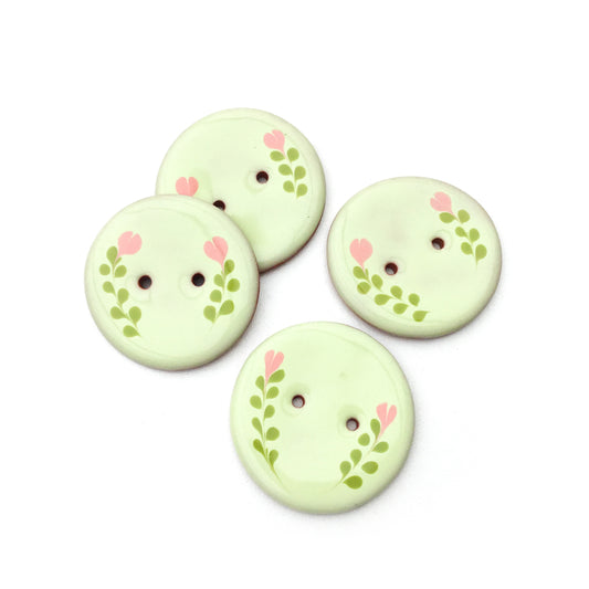 Light Green & Pink Flower Buttons 1-3/8"
