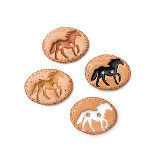 'Running Horses' Ceramic Buttons 1-1/16" x 13/16"