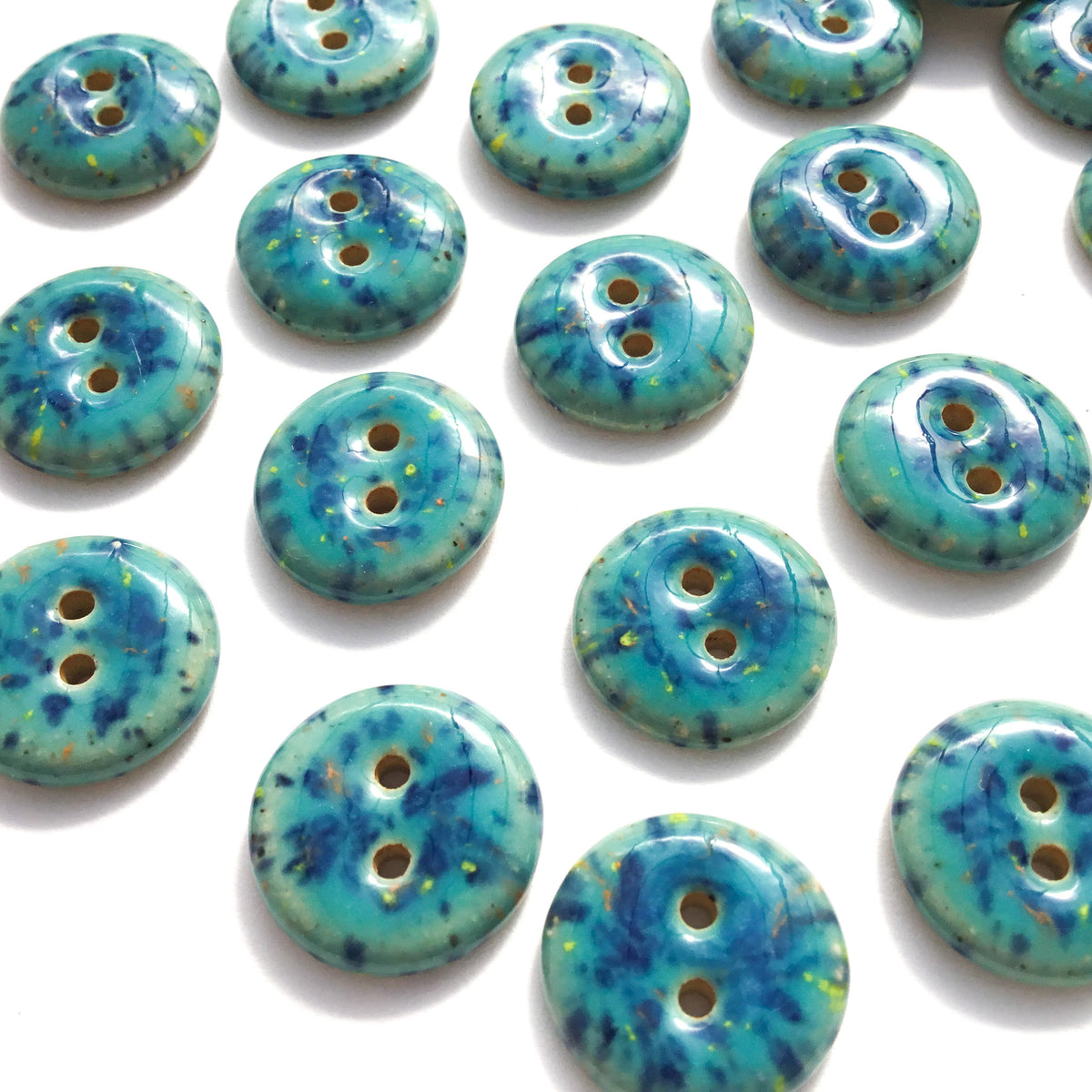Turquoise Shell Buttons Speckled Turquoise Stoneware Buttons 5/8