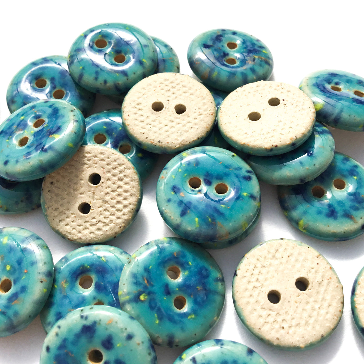 Turquoise Shell Buttons Speckled Turquoise Stoneware Buttons 5/8