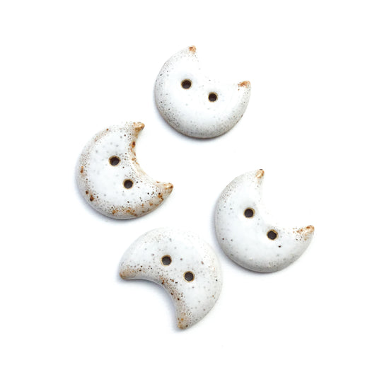 White Moon Crescent Stoneware Buttons 1"