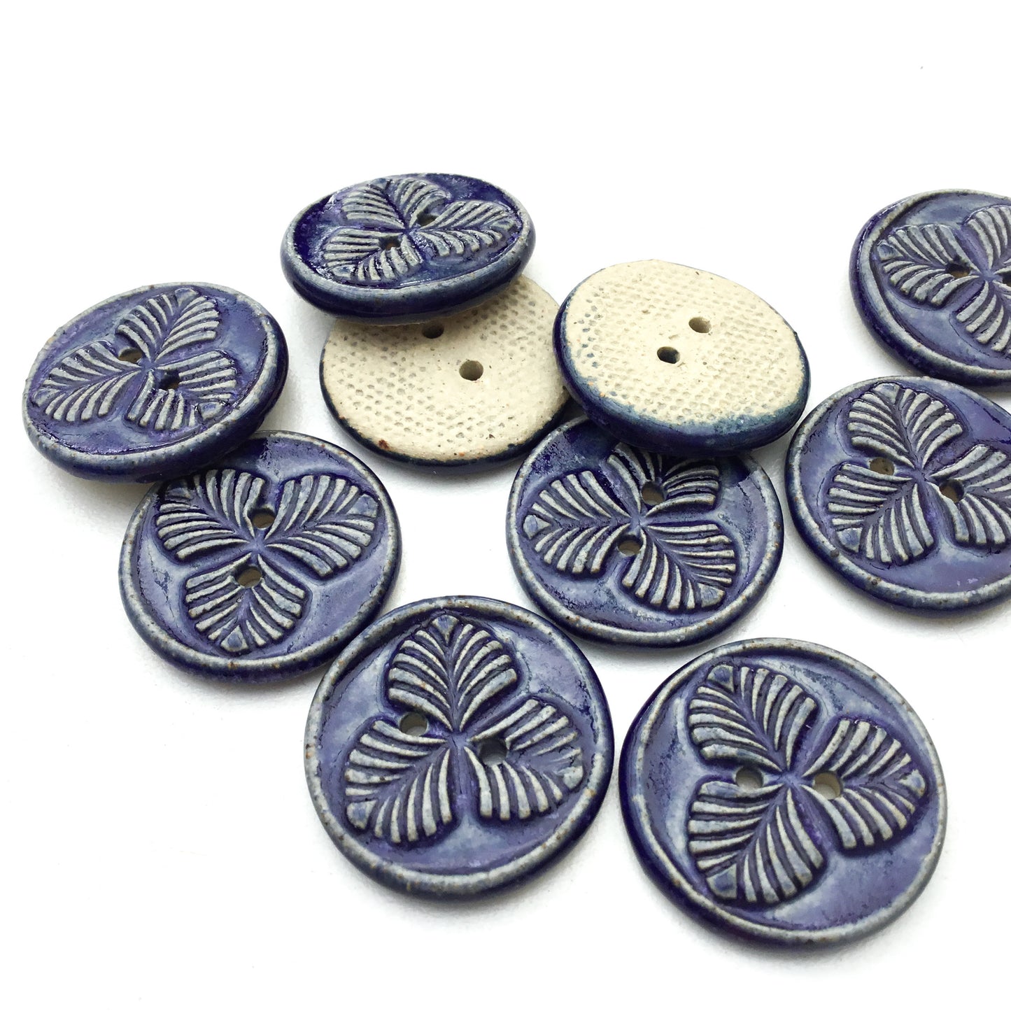 Blue-Purple 'Trifolium' Stoneware Button  7/8"
